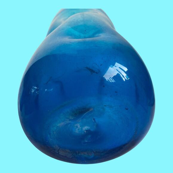 Vintage Single BLENKO Dark Blue Pinched Dimple 6.25” Handblown Glass Tumbler - Picture 8 of 8